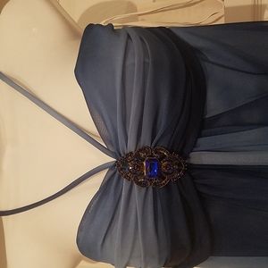 NWT Stunning Sally USA Women's Navy-Blue to Light Blue Formal Gown - Size Large